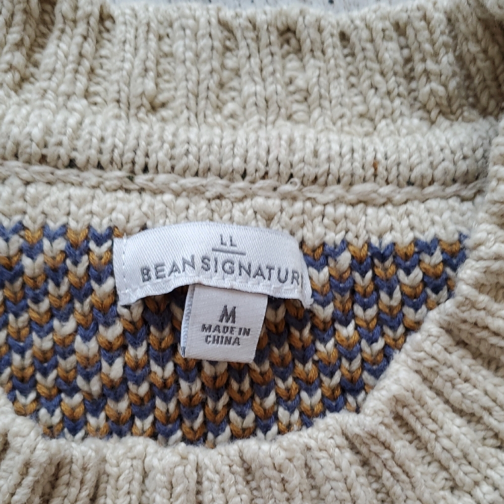 LLBean Women's Medium 100% Cotton Slub Fair Isle Multicolor Crew Neck Sweater - Picture 5 of 15